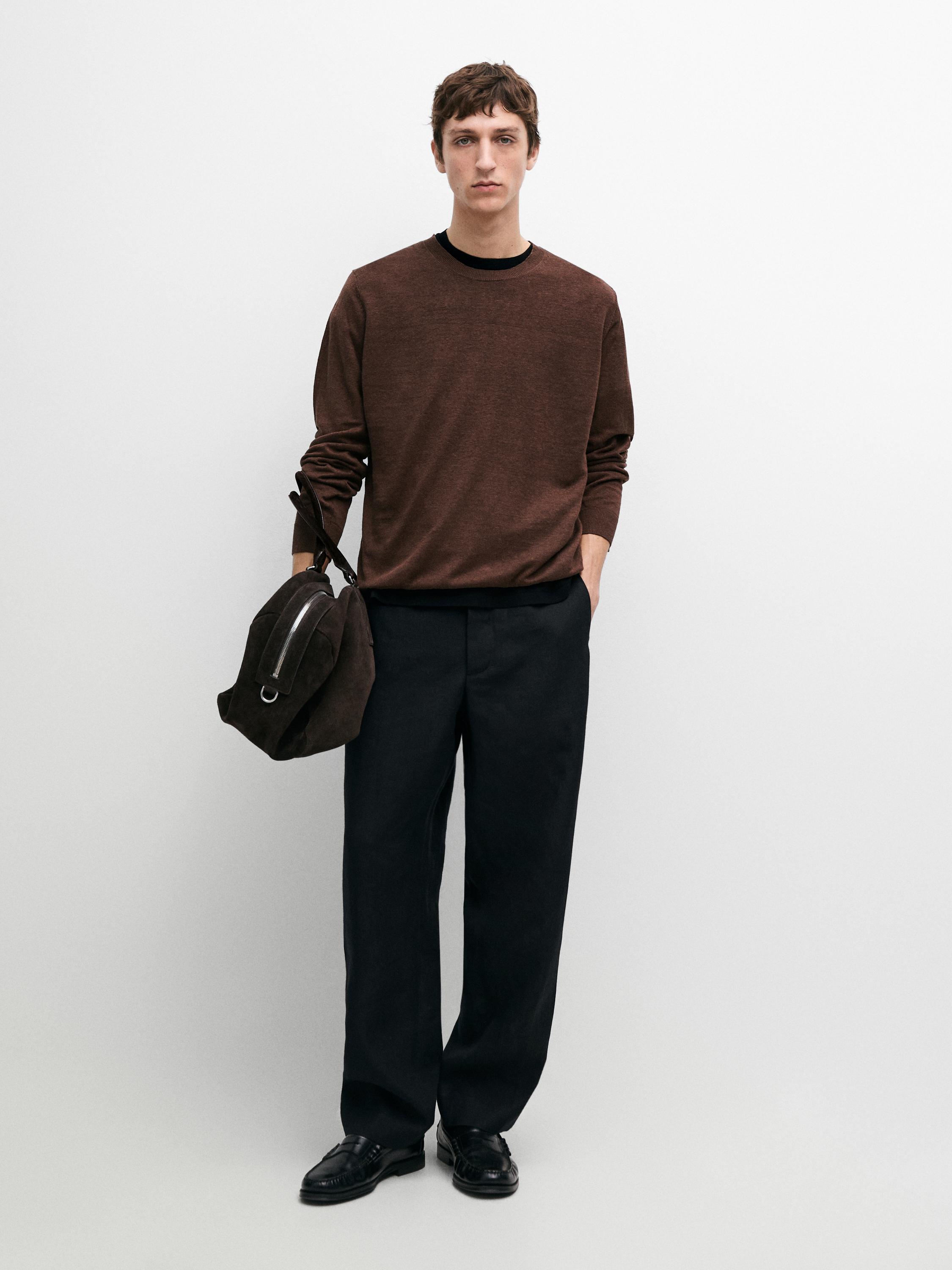 Pull en maille 100 % lin à col rond